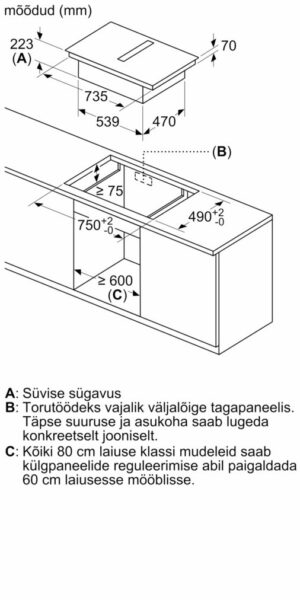 Integreeritava õhupuhastussüsteemiga induktsioonpliidiplaat